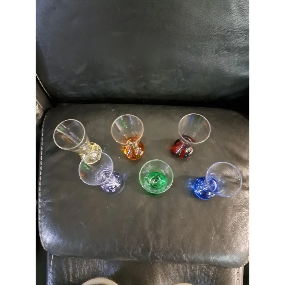 Vintage Mid‎ Century Modern Bubble Base Shot Glasses Set of 6 Multicolor Barware
